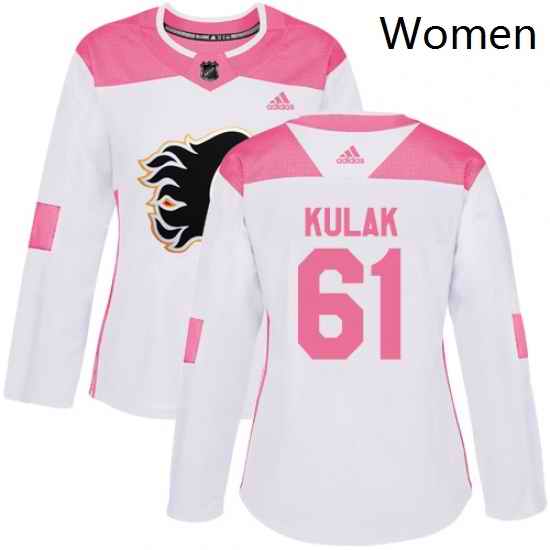 Womens Adidas Calgary Flames 61 Brett Kulak Authentic WhitePink Fashion NHL Jersey